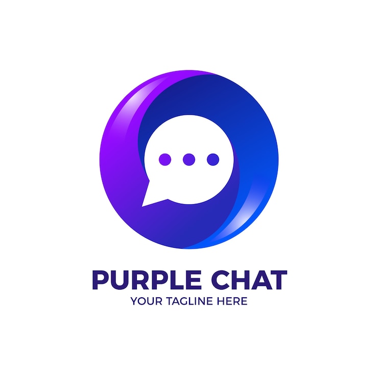 Vector bubble chat en plantilla de logotipo 3d degradado de color púrpura