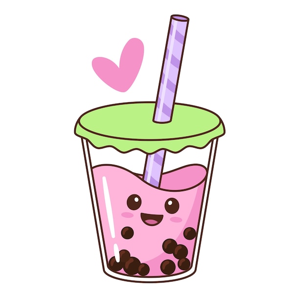 Bubble tea tapioca dibujos ilustrados en estilo de dibujos animados