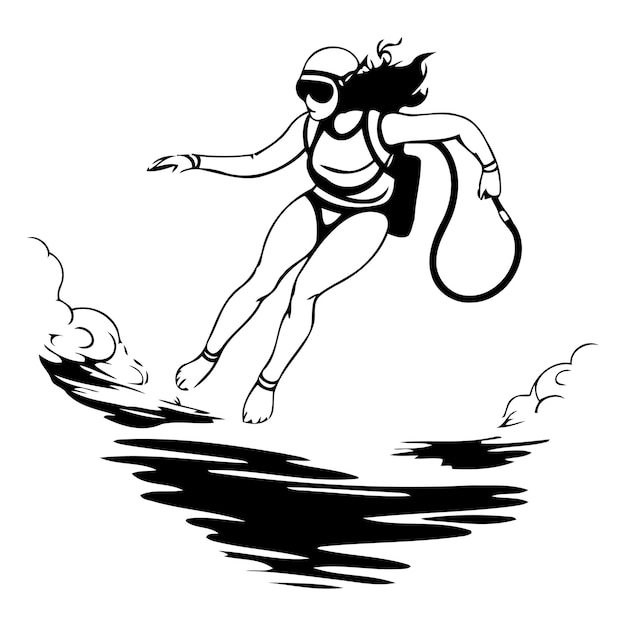 Vector buceador en el agua ilustración vectorial de una mujer buceando