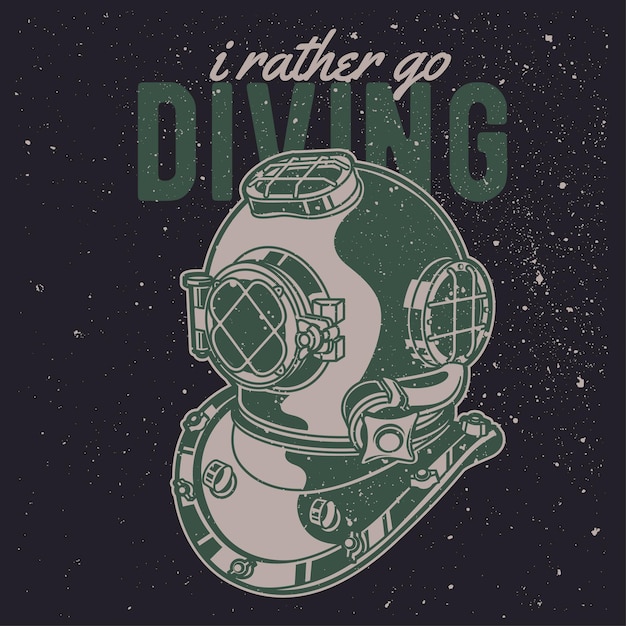 Buceo dibujado a mano vintage con efecto grunge y fondo de explosión de estrellas