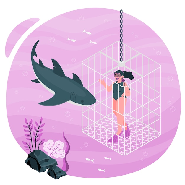 Buceo con ilustración de concepto de tiburones