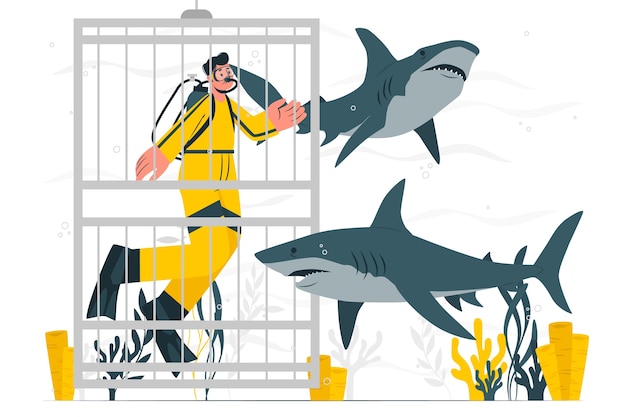 Buceo con ilustración de concepto de tiburones