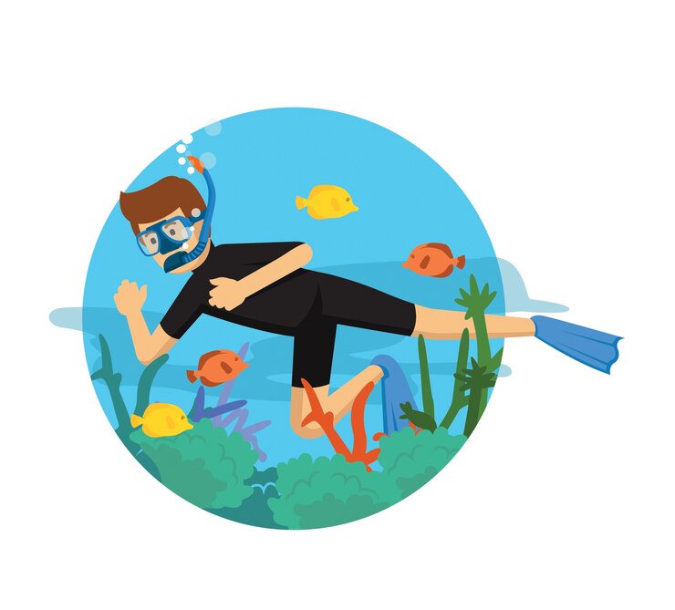 Vector buceo joven vistiendo traje negro