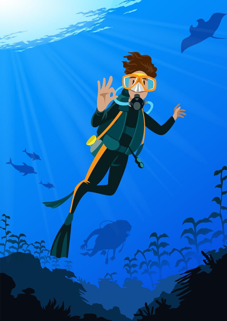 Vector buceo en el mar