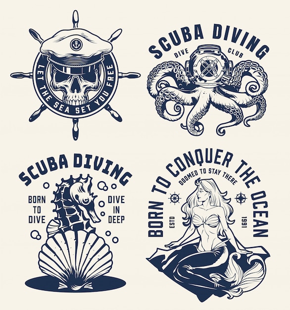 Buceo vintage y emblemas náuticos