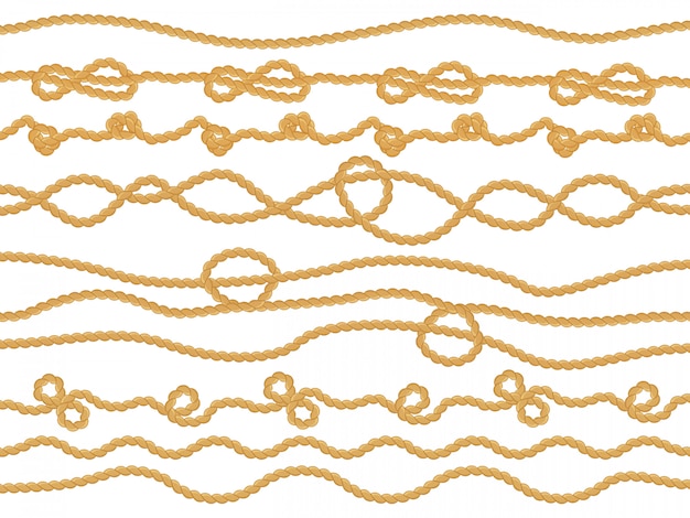 Vector bucles de cuerda. bordes decorativos de nudo azul marino, nudo retorcido de cordaje náutico redondo de yate, conjunto de iconos de ilustración de divisor de cable de barco de mar. cordón de patrón de cordaje, cuerda de lazo, nudo marino