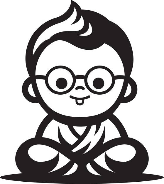 Vector buda bambino dibujos animados emblema zen pequeña tranquilidad vector buda niño