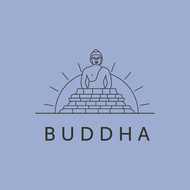 Vector buda borobudur y amanecer icono línea arte logo vector símbolo ilustración diseño