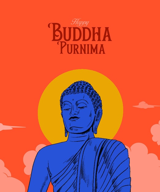 Buda Purnima Feliz día de Vesak deseos y saludos con la ilustración del vector de Buda