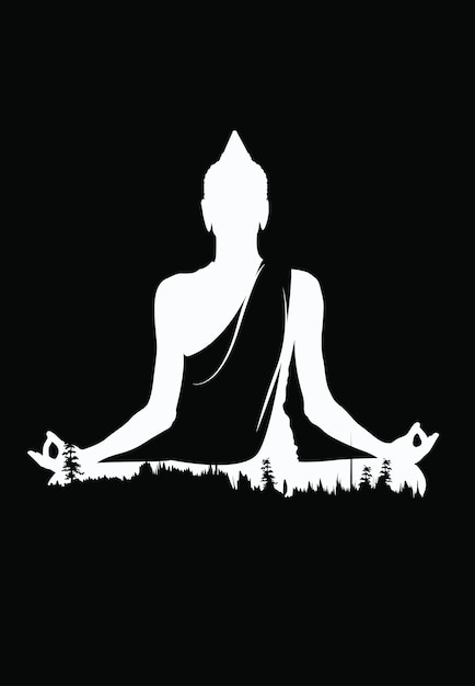 Buda vector Buda blanco sobre fondo negro Buda y fondo de meditación de la naturaleza