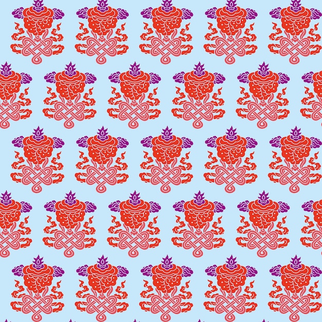 Budista Ashtamangala China mascota Vector abstracto de patrones sin fisuras Vintage art deco textura Ideal para tarjetas de felicitación o diseño de plantilla de fondo