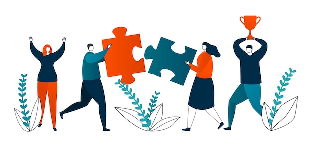 Buen concepto de negocio empresarios que presentan buenos resultados para su idea ilustración de vector de éxito Equipo exitoso con rompecabezas