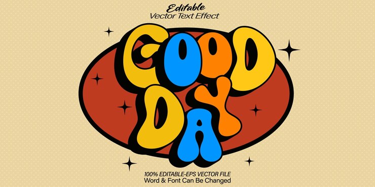 Vector buen día efecto de texto vectorial editable alfabeto vintage retro doodle dibujos animados