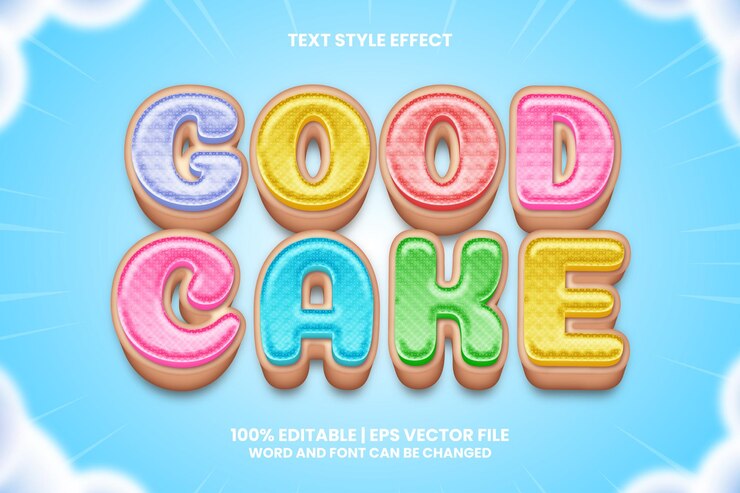Vector buen efecto de texto de pastel estilo de dibujos animados 3d editable