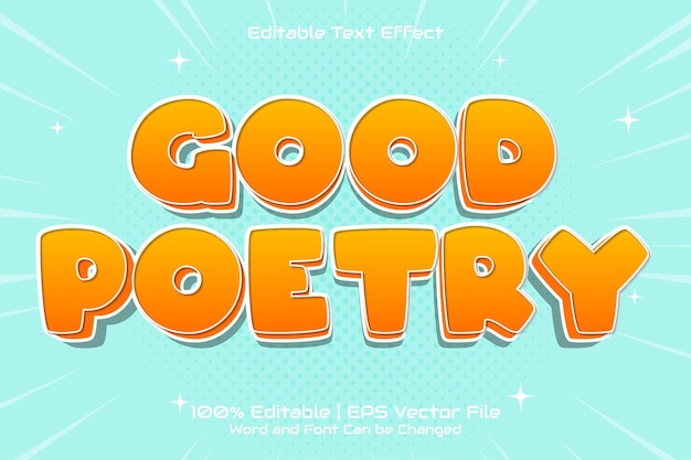 Buen efecto de texto de poesía Estilo de dibujos animados plano editable