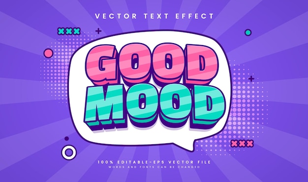 Buen estado de ánimo cómic efecto de texto vectorial editable con estilo de dibujos animados clásico