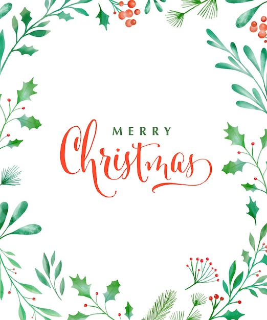 Buen Navidad fondo vector acuarela diseño de letras con elegante corona de invierno