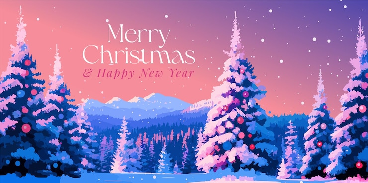 Vector buen navidad paisaje de invierno colores planos tipografía pancarta vacaciones de invierno fondo ilustración vectorial para invitación de pancarta social o tarjeta