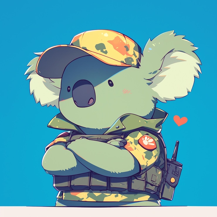 Vector un buen soldado koala al estilo de los dibujos animados