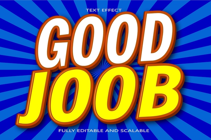 Vector buen trabajo efecto de texto editable estilo cómic en relieve en 3 dimensiones