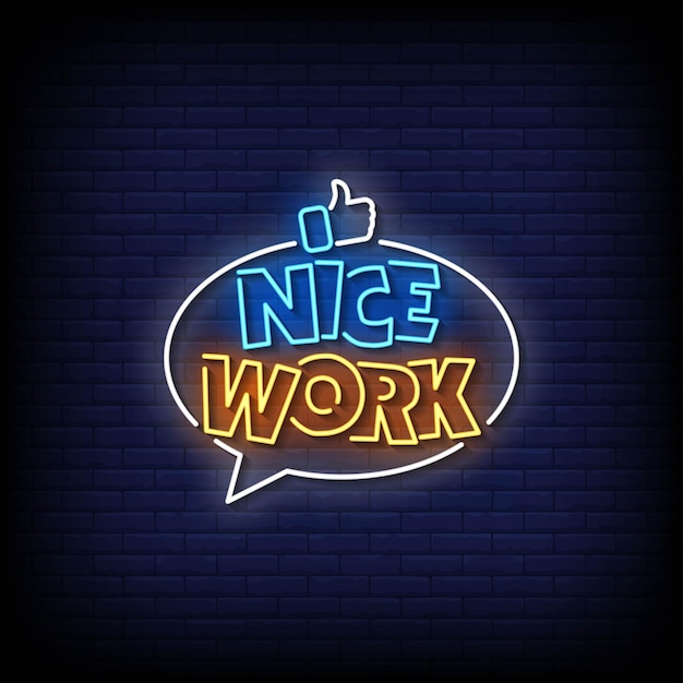 buen trabajo estilo de letrero de neón con pared de ladrillo vector de fondo