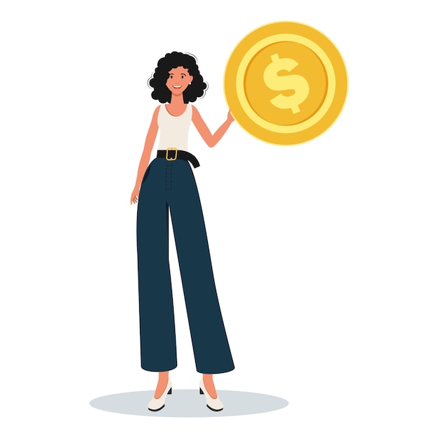 Buena chica con dinero. Aislado sobre fondo blanco. ilustración vectorial