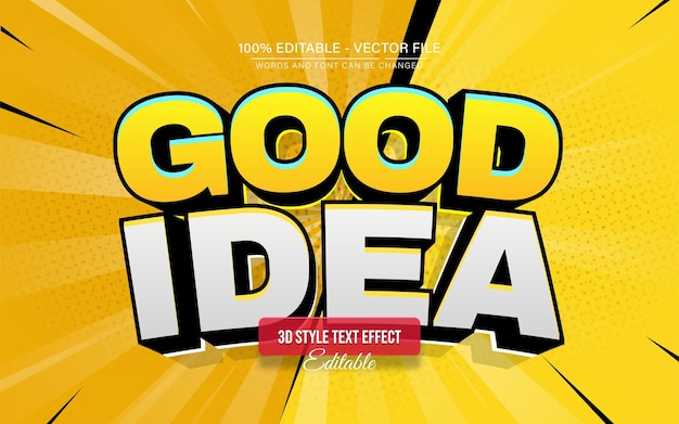 Buena idea del cómic de dibujos animados efecto de texto 3D editable