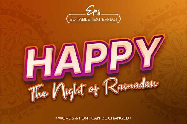 Buena noche ramadán plantilla de efecto de texto editable