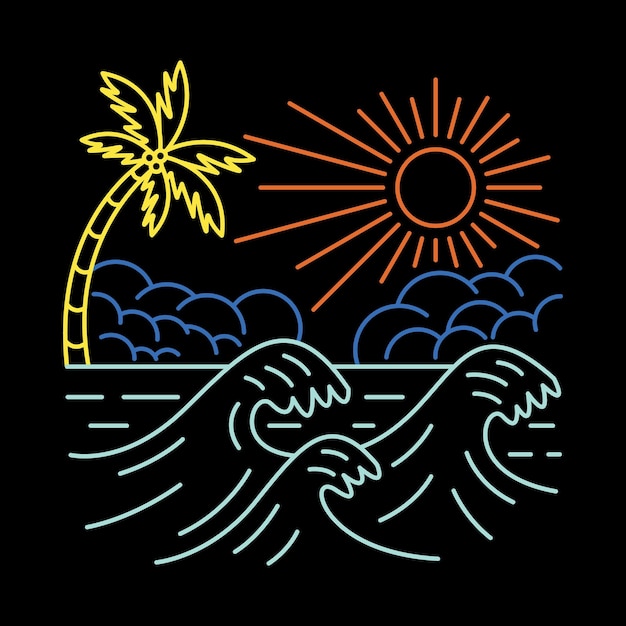 Buena ola en la playa de belleza ilustración gráfica arte vectorial diseño de camiseta