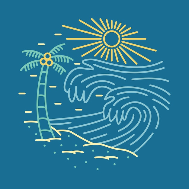Vector buena ola y playa de belleza en verano ilustración gráfica diseño de camiseta de arte vectorial