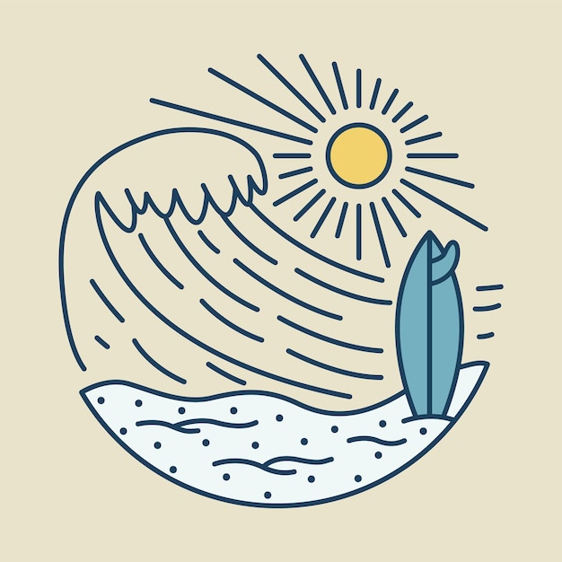 Buena ola para surfear en verano ilustración gráfica diseño de camiseta de arte vectorial