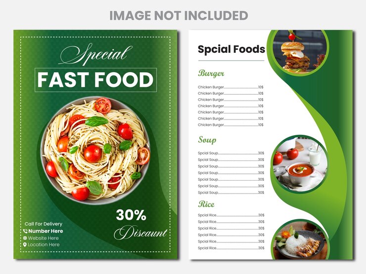Buena plantilla para el diseño de un menú de comida