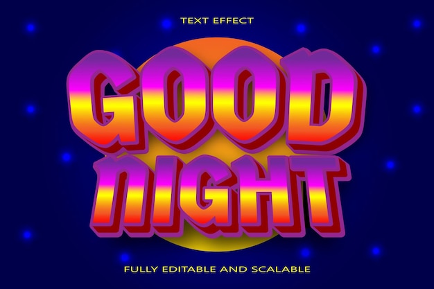 Buenas noches Efecto de texto editable Relieve en 3 dimensiones Estilo retro