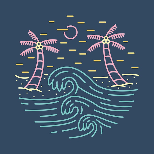 Buenas olas en el diseño de camiseta de arte vectorial de ilustración gráfica de verano