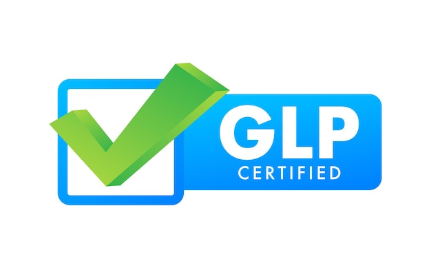 Buenas prácticas de laboratorio glp etiqueta de signo certificado ilustración de material vectorial