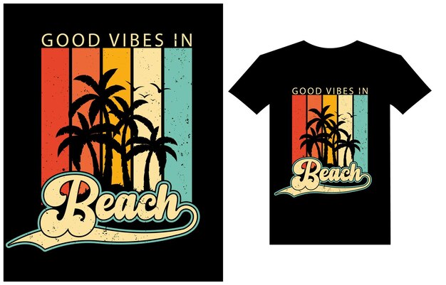 Vector buenas vibraciones en el diseño de camisetas vintage retro de playa