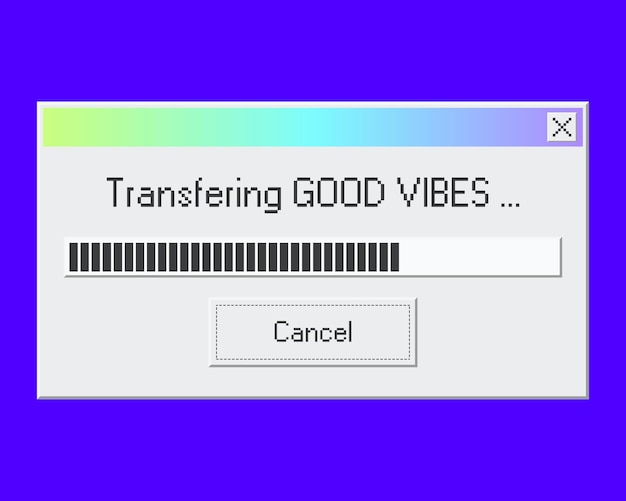 Buenas vibraciones transfiriendo el diseño de interfaz de usuario de notificación de pc antiguo alerta del sistema o ventana de carga con progreso
