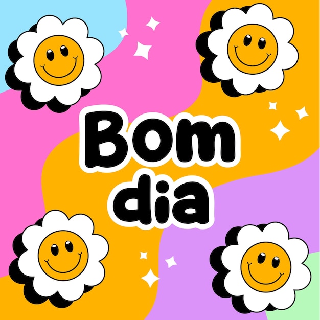 Buenos días fondo colorido con una cara de flor emoji sonrisa vector