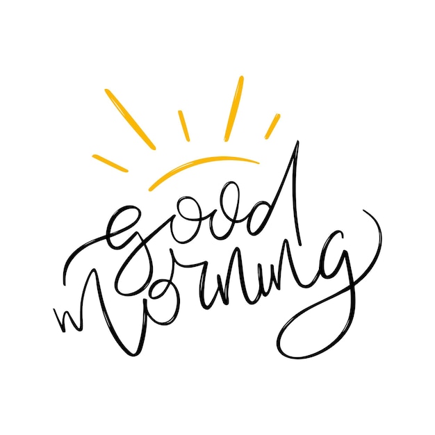 Buenos días letras con sol cartel de caligrafía hecha a mano buenos