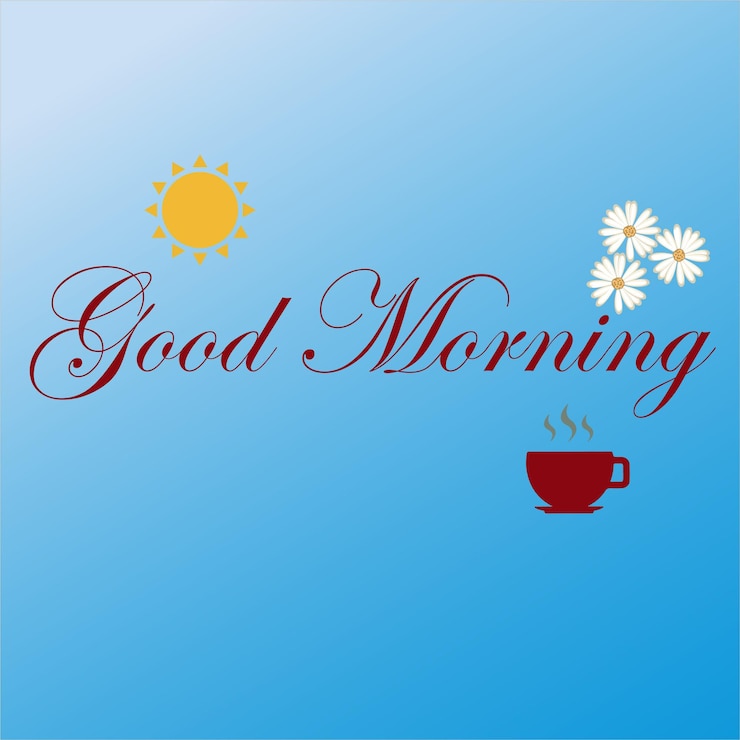 Vector buenos días texto té flores sol café