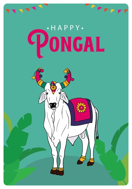 Buey decorado indio para el festival de la cosecha del sur de la India Feliz Pongal Mattu Pongal