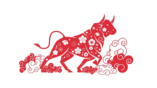 Buey toro búfalo icono chino feliz año nuevo cartel signo del zodíaco horizontal vector ilustración