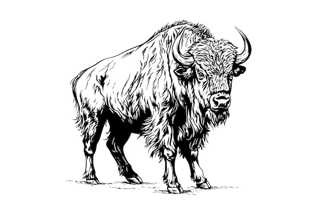 Búfalo dibujado a mano Ilustración vectorial del estilo de grabado de boceto con tinta de toro