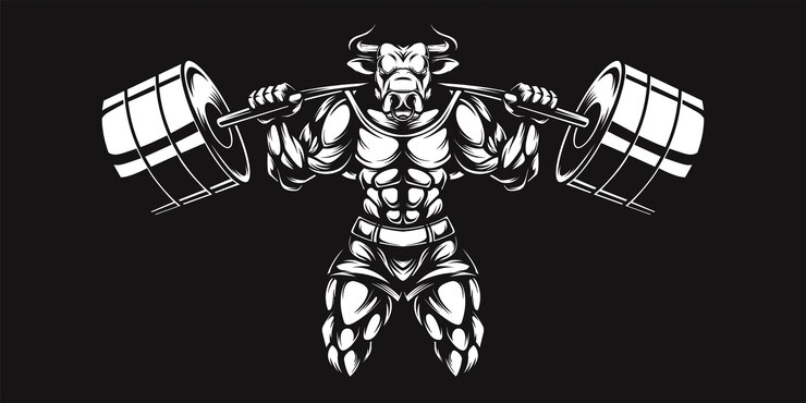 búfalo y mancuerna, ilustración en blanco y negro