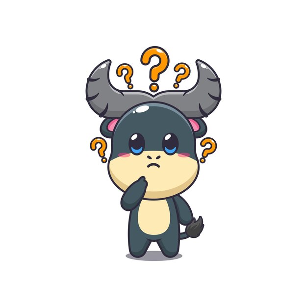 Bufalo mascota personaje de dibujos animados ilustración vectorial está confundido