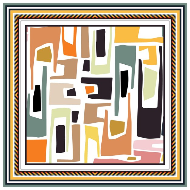 Bufanda cuadrada abstracta de diferentes formas exóticas Archivo vectorial de impresión digital con combinación de colores