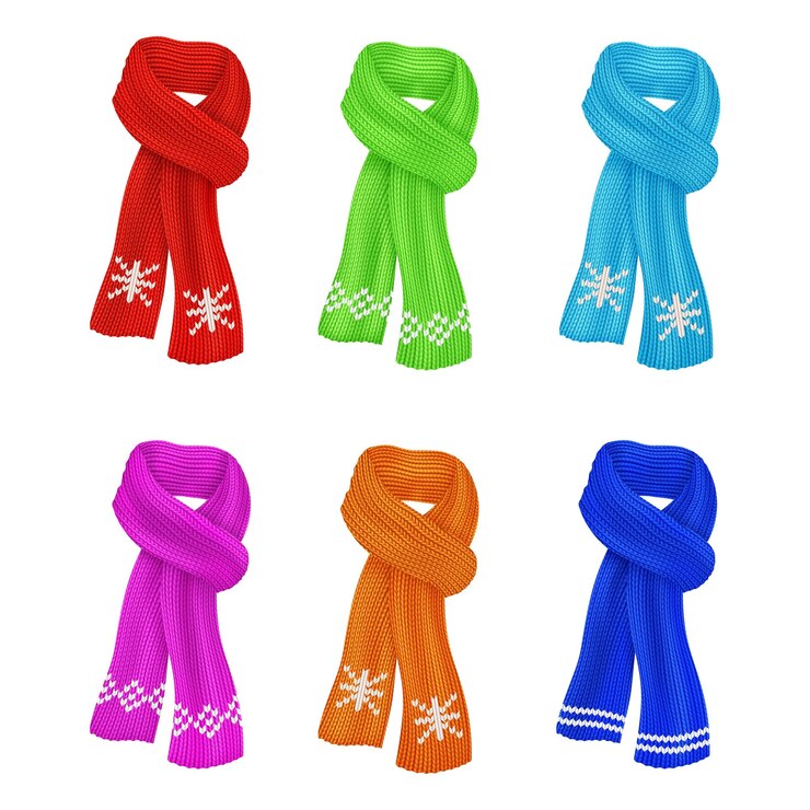 Vector bufandas de punto realistas bufandas de lana o bufanda de lana de moda bufanda para el cuello ropa de esquí de invierno frío ropa de punto cálida bufandas navideñas concepto de publicidad ilustración vectorial decente