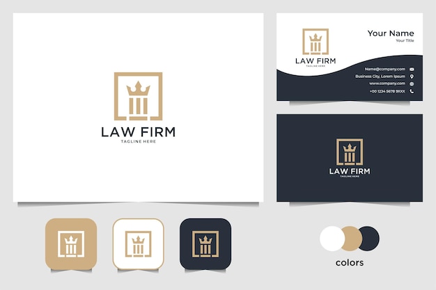 Bufete de abogados con elegante diseño de logotipo de corona y tarjeta de presentación