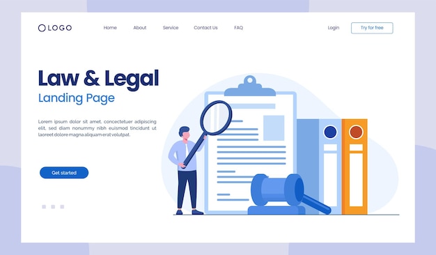 Bufete de abogados y servicios legales concepto abogado consultor juez judicial juicio ilustración plana vector página de inicio