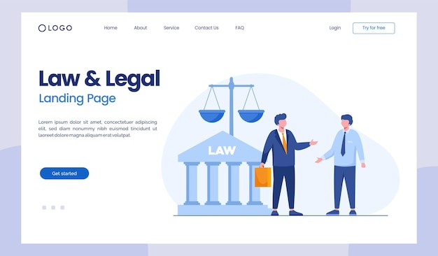 Vector bufete de abogados y servicios legales concepto abogado consultor juez judicial juicio ilustración plana vector página de inicio